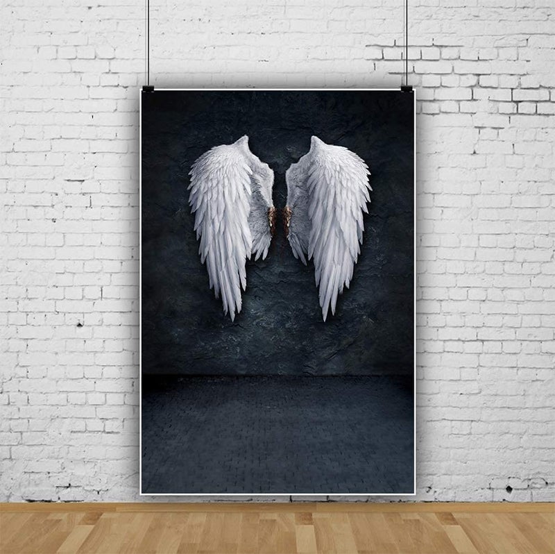 AOFOTO 5x7ft Angel Wings Backdrop Grunge Wall Photography Background Fashion Youngster Kid Girl Boy Adult Artistic Portrait Photo Shoot Studio Props Video Drop Wallpaper Drape - Image 2